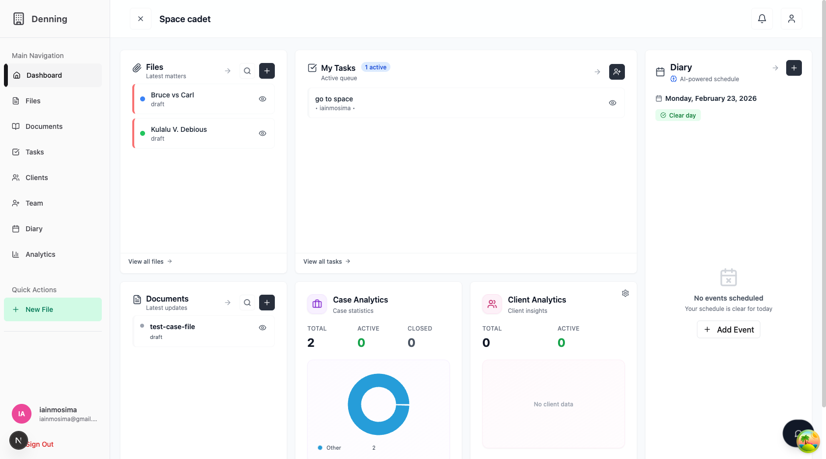 Denning Dashboard - Every matter organized in one place