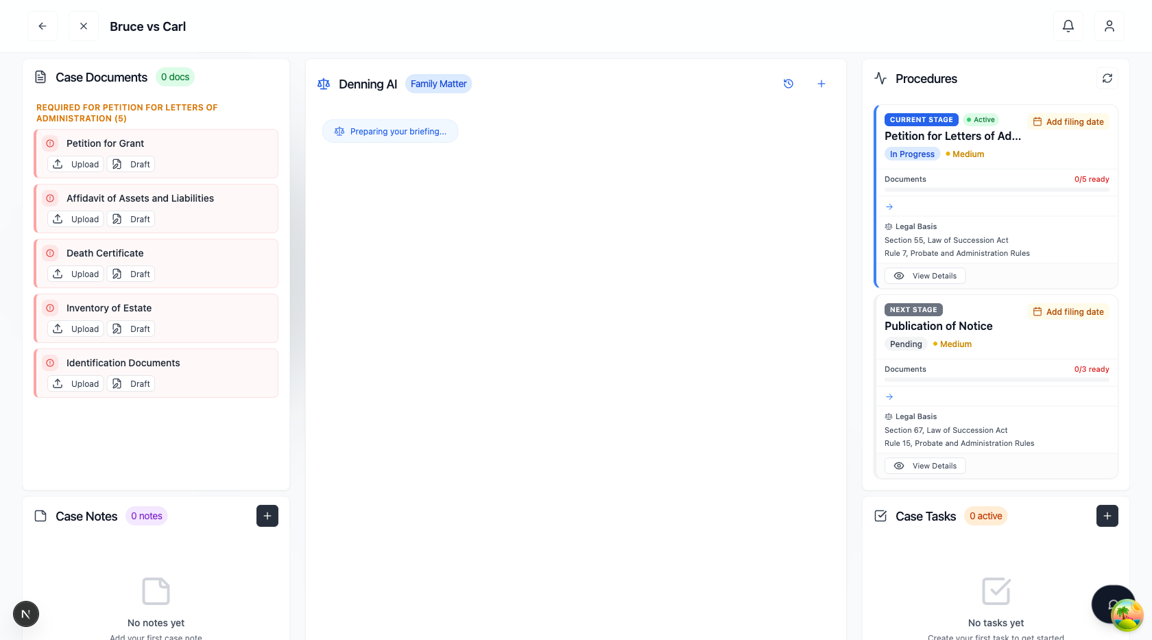 Denning AI extracting case details from uploaded documents